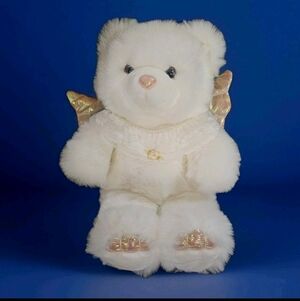 Vintage White Angel Teddy Bear Walmart Iridescent Wings & Halo Lace Collar EUC